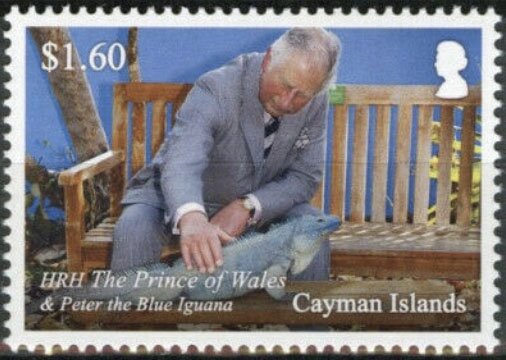 Prince Charles with Peter the Blue Iguana