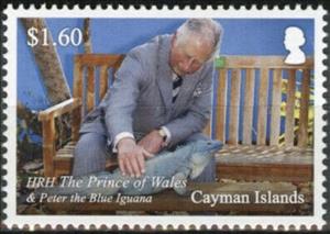 Stamp, Prince Charles with Peter the Blue Iguana, Cayman Islands,  , Animals (Fauna), Gardens, Lizards, Princes