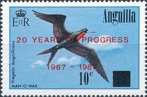 Stamp, Magnificent Frigatebird (Fregata magnificens), Anguilla,  , Birds, Animals (Fauna)