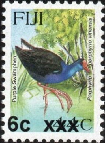 Purple Swamphen (Porphyrio porphyrio) Surcharged 6c xxx