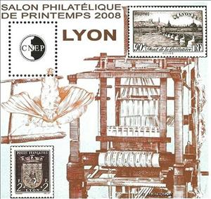 Souvenir Sheet, 2008 Spring Philatelic Show Lyon, France,  , Coats of Arms, Logos, Philatelic Exhibitions, Printing presses, Stamps