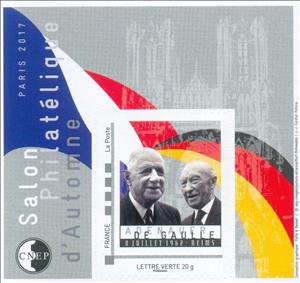 Souvenir Sheet, Autumn Philatelic Show Paris 2017 De Gaulle and Adenauer, France,  , Heads of State, Logos, Philatelic Exhibitions, Politicians