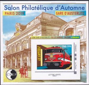 Souvenir Sheet, Autumn Philatelic Show Paris 2019 Gare d'Austerlitz, France,  , Locomotives, Logos, Philatelic Exhibitions, Railways, Stations