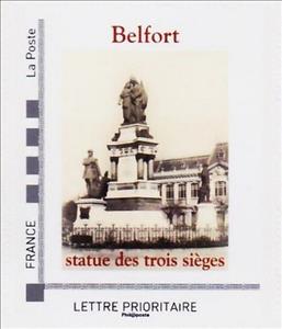 Stamp, Belfort, Statue des trois Sieges, France,  , Fortresses / Strongholds, Logos, Maps, Monuments, Philatelic Exhibitions, Statues