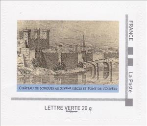 Stamp, Castle. Chateau de Sorgues 16th century Pont de l'Ouveze, France,  , Bridges, Castles, Townscapes / City Views