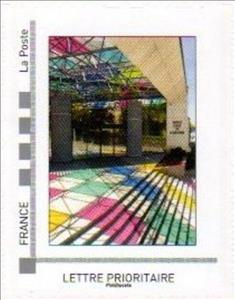 Stamp, Entrance to Exhibition Hall. Coloured Glass Roof., France,  , Architecture, Exhibition Buildings