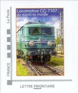 Stamp, Locomotive CC-7107 World Record, France,  , Locomotives, Railways, World Records