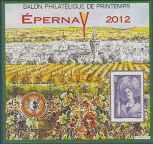 Souvenir Sheet, Spring Philatelic Show 2012 Epernay Champagne Vineyards, France,  , Landscapes, Philatelic Exhibitions, Stamps, Townscapes / City Views, Viticulture, Wine