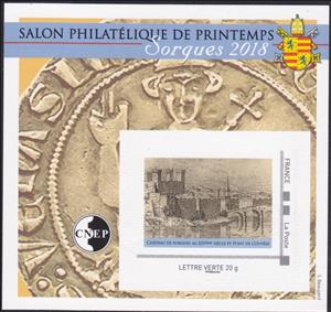 Souvenir Sheet, Spring Philatelic Show Sorgues 2018, France,  , Bridges, Castles, Coins, Logos, Philatelic Exhibitions, Townscapes / City Views