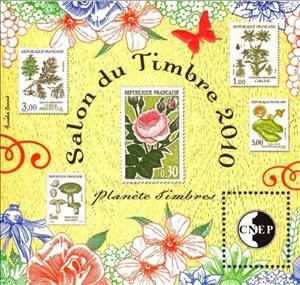 Souvenir Sheet, Stamp Show 2010 Planet Stamps, France,  , Butterflies, Flowers, Logos, Philatelic Exhibitions, Roses, Stamps