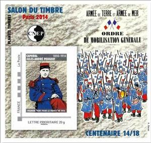 Souvenir Sheet, Stamp Show Paris 2014 General Mobilisation Army and Navy, France,  , Army, First World War, Heads of State (Military), Logos, Military Forces, Philatelic Exhibitions