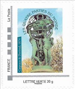 Stamp, The Four Parts of the World. Carpeaux and Davioud 1874, France,  , Fountains, Statues