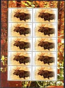 Mini Sheet, Moose (Alces alces), Germany, Federal Republic,  , Animals (Fauna), Deer, Martens (mammal)