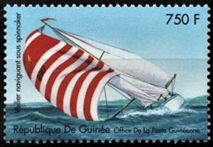 Stamp, Sailboat Sailing under Spinnaker, Guinea,  , Sailing, Sports