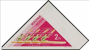 Stamp, Men's fours kayak, Hungary,  , Aquatic Sports, Kayaking, Sports, Triangle Stamps