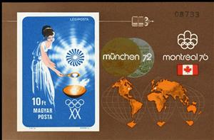 Souvenir Sheet, Woman lighting Olympic Flame, Hungary,  , Fire and Flames, Maps, Olympic Games, Sports