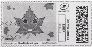 Stamp, Maple Leaf Emoji in Grey, Personalized and Private Mail Stamps,  , Autumn, Cartoons, Leaves