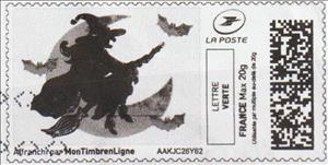 Stamp, Witch on Grey Moon, Personalized and Private Mail Stamps,  , Folklore, Halloween
