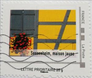 Stamp, Yellow House. Sessenheim, Maison Jaune, Personalized and Private Mail Stamps,  , Flowers, Houses
