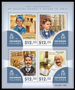 Mini Sheet, 100th Anniversary of Mahatma Gandhi's Return to India, Solomon Islands,  , Famous People, Revolutionaries