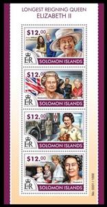 Mini Sheet, Longest Reigning Queen - Elizabeth II, Solomon Islands,  , Famous People, Queens