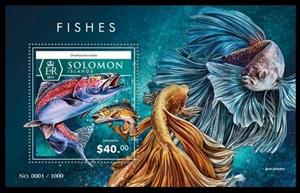 Souvenir Sheet, The Brown Trout (Salmo trutta), Solomon Islands,  , Animals (Fauna), Fishes, Sea Life
