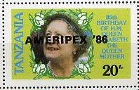 Stamp, Queen Mother Elizabeth Overprinted, Tanzania,  , Anniversaries and Jubilees, Famous People, Heads of State, Philatelic Exhibitions, Queens, Royalty, Women