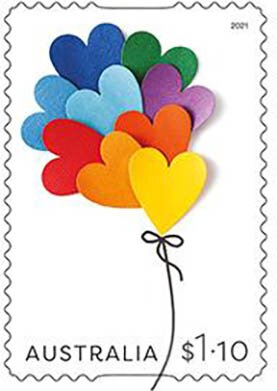 Stamp, Heart-Shaped Balloons, Australia,  , Air Balloons, Greetings, Hearts