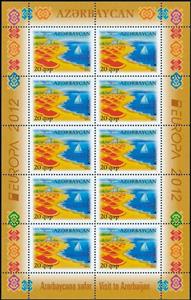 Mini Sheet, EUROPA Tourism (Tourism promotion), Azerbaijan,  , Aircraft, Aviation, C.E.P.T. / Europe, Lakes, Sailing Ships, Ships, Tourism