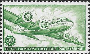 Stamp, Douglas DC 4, Belgium,  , Aircraft, Aviation