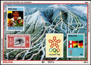 Souvenir Sheet, Winter Olympics Winner, Calgary, Bolivia,  , Mountains, Olympic Games, Sports, Winter Sports