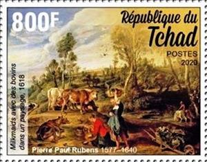 Stamp, “Milkmaids with Cattle in a Landscape”, 1618, Chad,  , Paintings