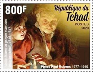 Stamp, “Old Woman and Boy with Candles” (detail), 1616–1617, Chad,  , Paintings