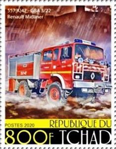 Stamp, 557[K]47 - GBA 3/22 Renault Midliner, Chad,  , Fire-brigade