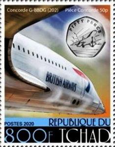 Stamp, Air France Concorde Jet Lions Club Pin, Chad,  , Aircraft