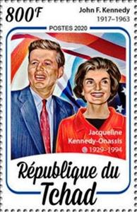 Stamp, John F. Kennedy and Jacqueline Kennedy-Onassis, Chad,  , Famous People, Heads of State