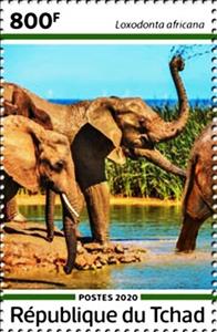 Stamp, Loxodonta africana, Chad,  , Animals (Fauna), Elephants