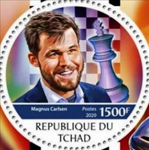 Stamp, Magnus Carlsen, Chad,  , Chess, Round Stamps