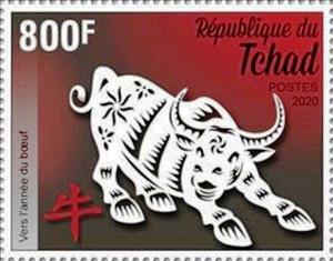Stamp, Year of the Ox, Chad,  , Chinese New Year