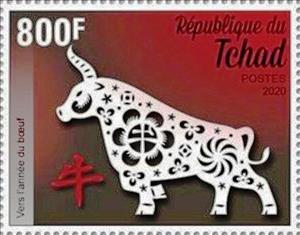 Stamp, Year of the Ox, Chad,  , Chinese New Year