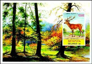 Stamp, Souvenir sheet Red deer, Belarus,  
