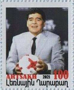 Stamp, In memort of great football player Diego Maradona, Cinderellas,  , Famous People, Football (Soccer), Men, Photographs