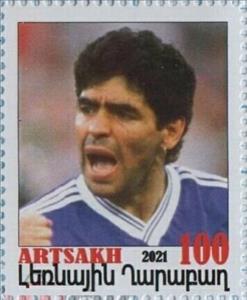 Stamp, In memort of great football player Diego Maradona, Cinderellas,  , Famous People, Football (Soccer), Men, Photographs