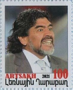 Stamp, In memort of great football player Diego Maradona, Cinderellas,  , Famous People, Football (Soccer), Men, Photographs