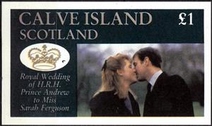Souvenir Sheet, Royal Wedding of H.R.H. Prince Andrew to Miss Sarah Fer, Cinderellas,  , Men, Princes, Royalty, Weddings, Women