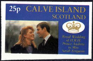 Stamp, Royal Wedding of H.R.H. Prince Andrew to Miss Sarah Ferguson, Cinderellas,  , Men, Princes, Royalty, Weddings, Women