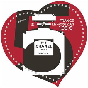 Stamp, Heart and Bottle of Chanel No. 5, France,  , Fashion, Hearts, Perfumes
