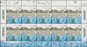 Mini Sheet, 800th Anniversary of Rostock, Germany, Federal Republic,  , Anniversaries and Jubilees, Birds, Ports, Townscapes / City Views