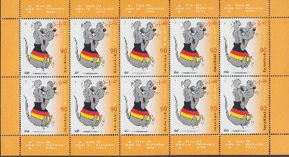 Mini Sheet, Uli Steins Mouse with champion sweater, Germany, Federal Republic,  , Cartoons, Mice, Sports