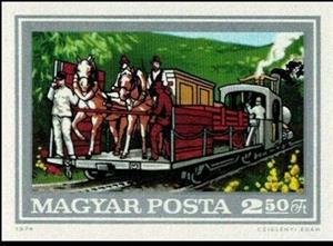 Stamp, Freight train, 1874 - Horse (Equus ferus caballus), Hungary,  , Animals (Fauna), Horses, Mammals, Railways, Vehicles